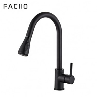 FACIIO wholesale bathroom spray out brass kitchen tap,pull down flexible kitchen faucet,pull out black kitchen sink mixer faucet