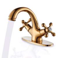 2019 New Design Luxury Golden Basin Mixer Faucet Dual Handle Single Hole with Hot and Cold Water Bathroom Tap With Plate Cover