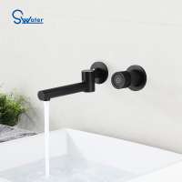 Modern design faucets wall mount single handle brass mat black lavatory sink mixer, wash basin mixer black