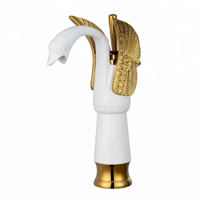 Sanitary ware special design white and golden swan shape bathroom waterfall faucet-hotel sink business basin faucet