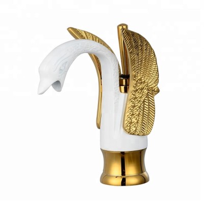 Single handle deck mounted swan shape waterfall faucet bathroom sink basin faucet